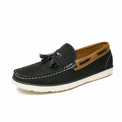 Men's synthetic suede boat loafers, Black
