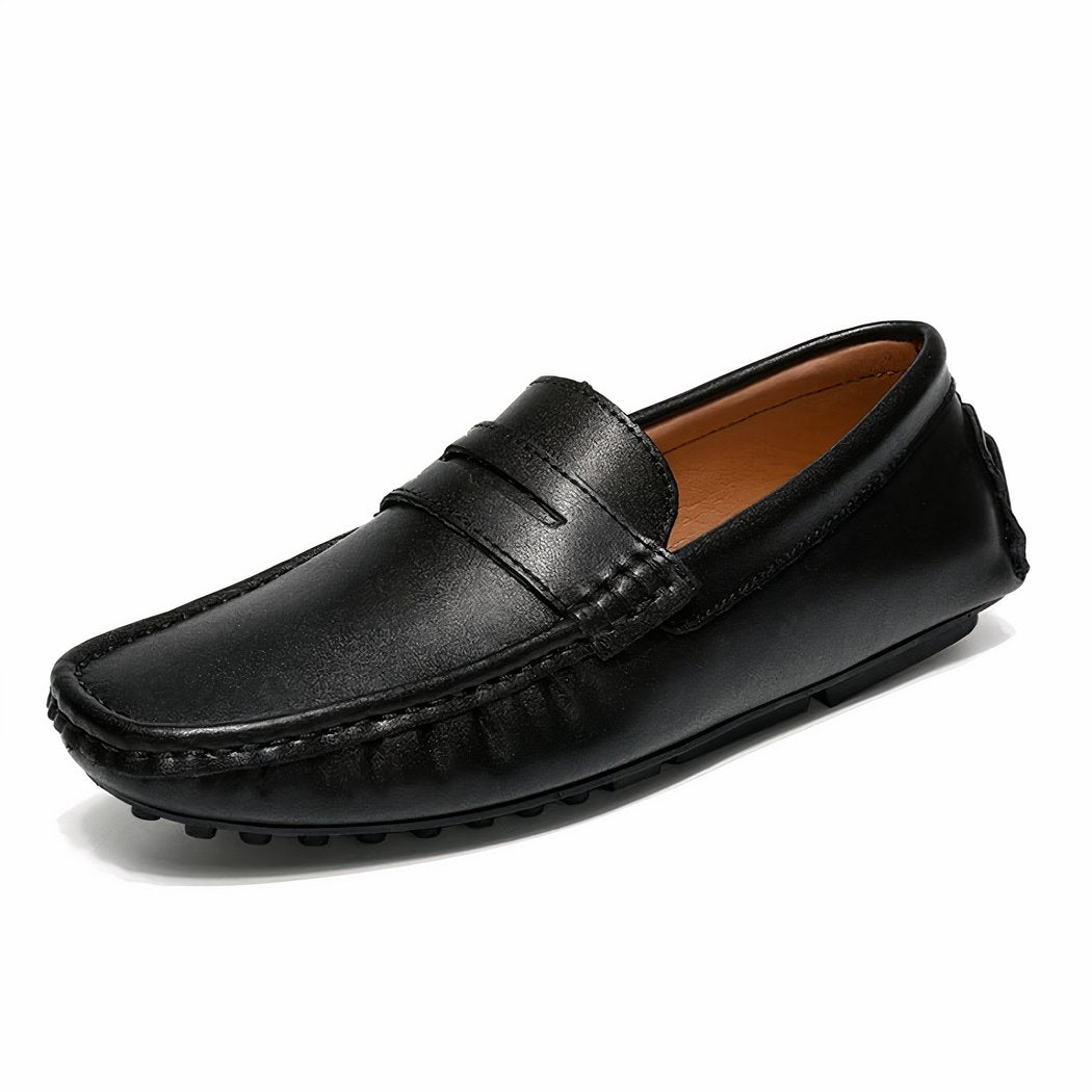 black leather loafer