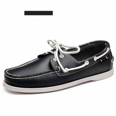 Men's synthetic leather lace-up boat loafers, Black