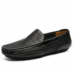 Men's synthetic leather summer loafers, Black