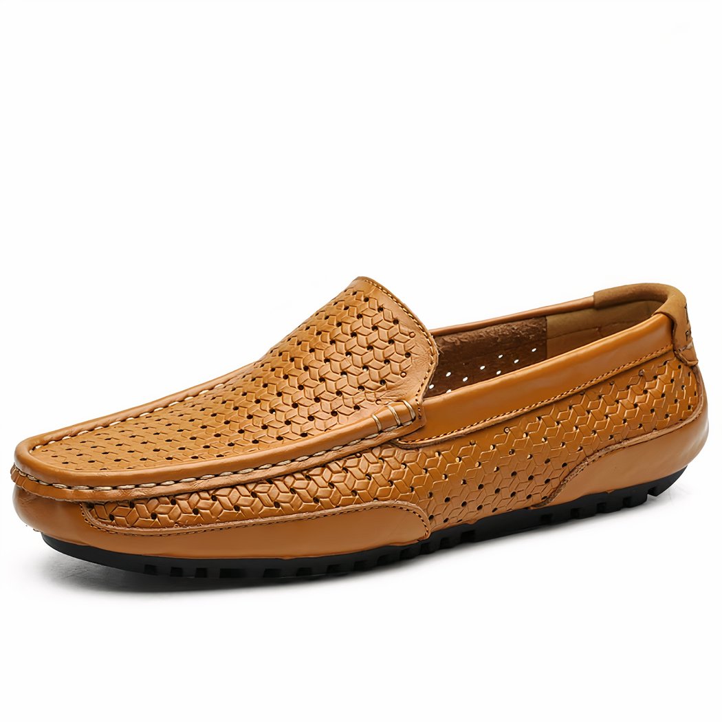 brown leather loafer on a white background