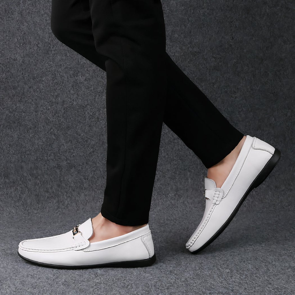 Men's white leather-effect loafers