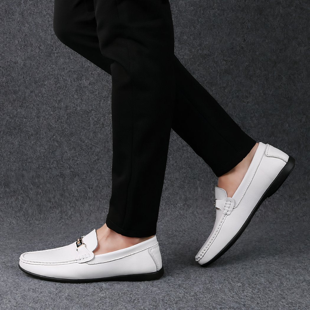Men's white leather-effect loafers