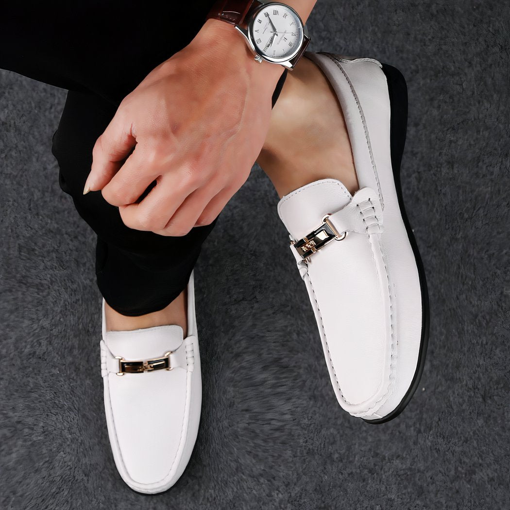Men's white leather-effect loafers