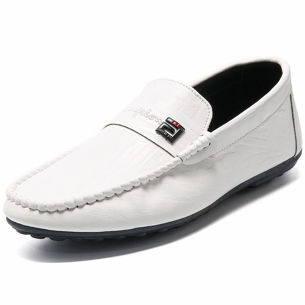 Men's white synthetic leather loafers