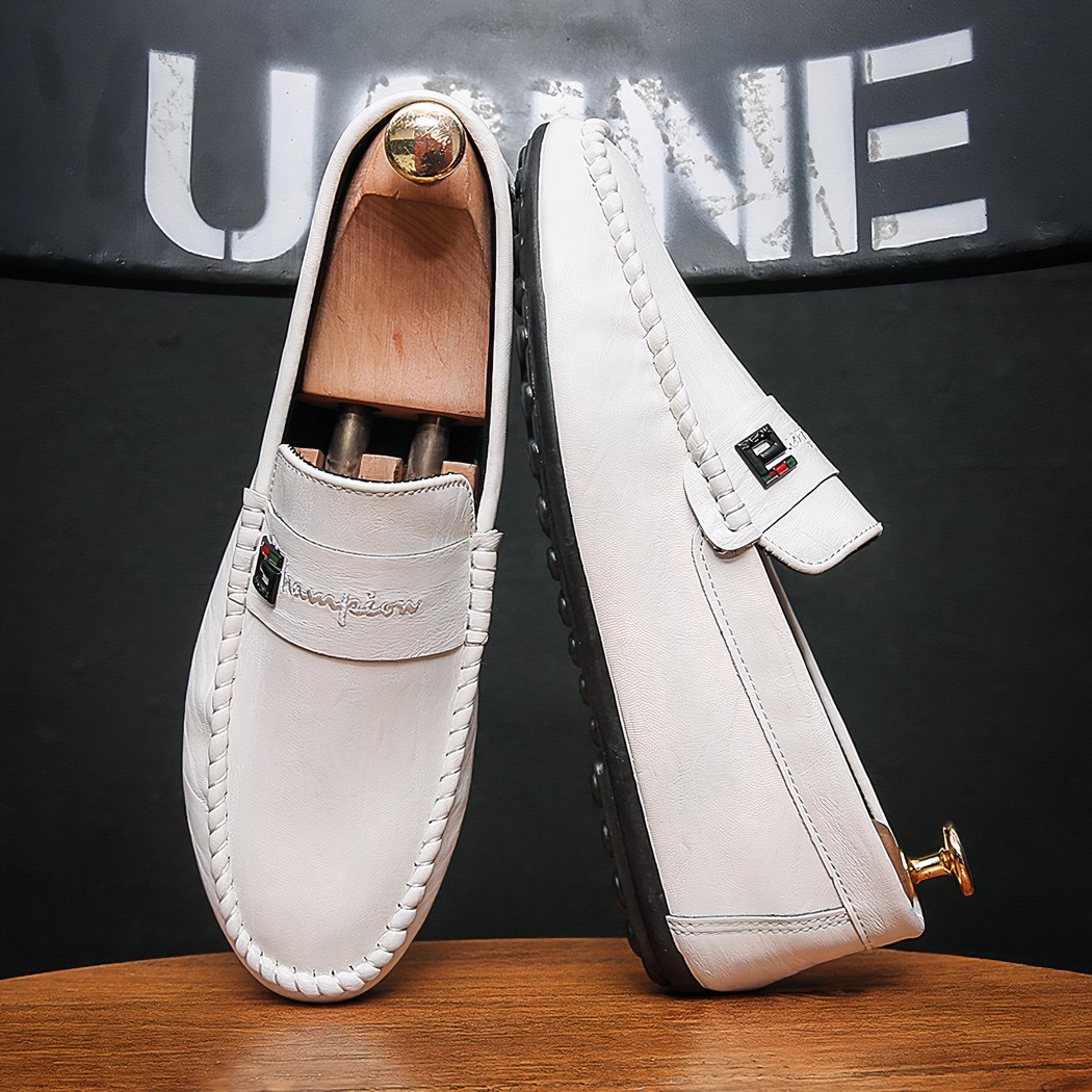 Men's white synthetic leather loafers