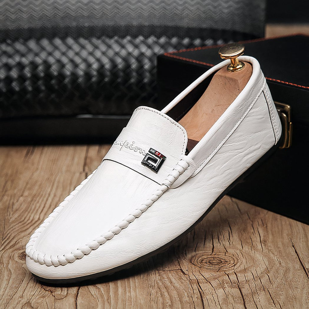 Men's white synthetic leather loafers