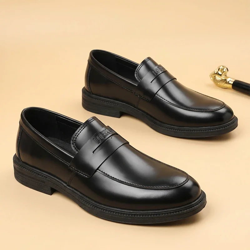 Men's black business loafers with thick sole, sole view