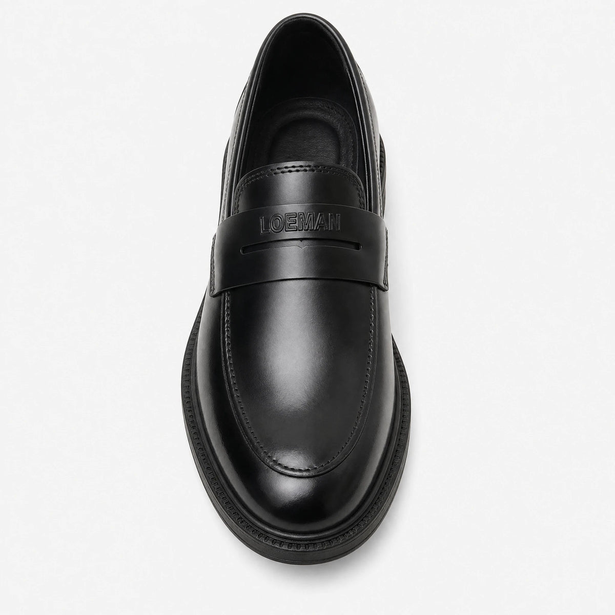 Men's black business loafers with thick sole, detail view