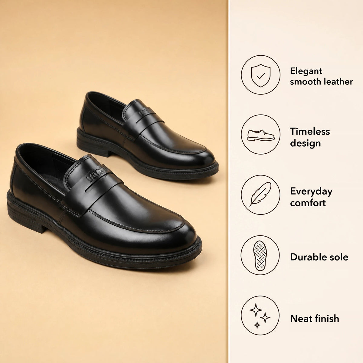 Men's black business loafers with thick sole, top view Image