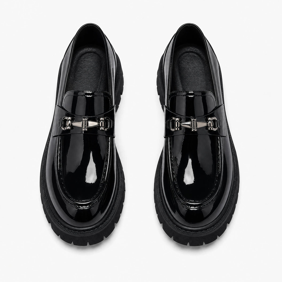 Men's black patent loafer with thick lug sole Image