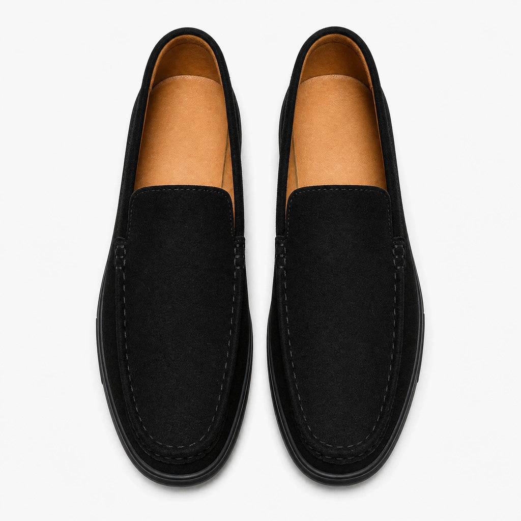 Men's flexible lugged-sole slip-on loafer, black front view