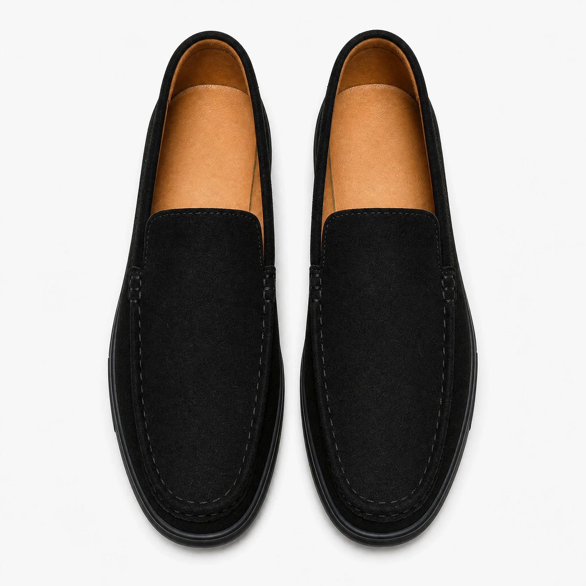 Men's flexible lugged-sole slip-on loafer, black front view