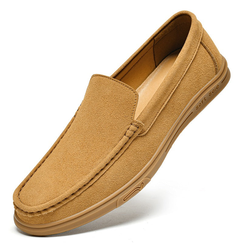 Men's flexible lugged-sole slip-on loafer, camel pair side by side