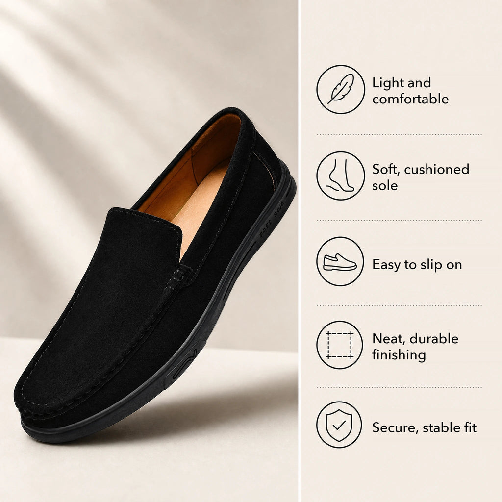 Men's flexible lugged-sole slip-on loafer, camel back view