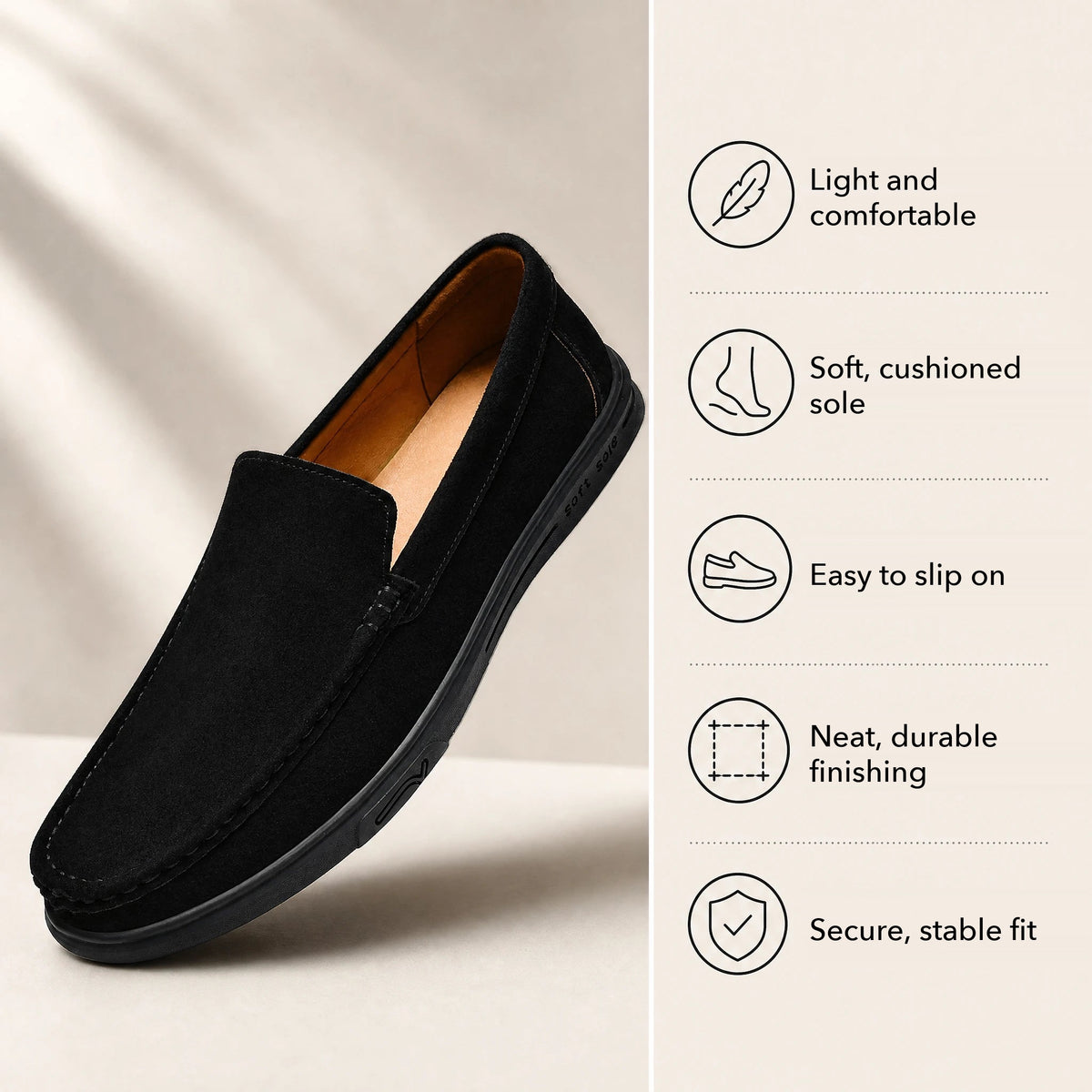 Men's flexible lugged-sole slip-on loafer, camel back view