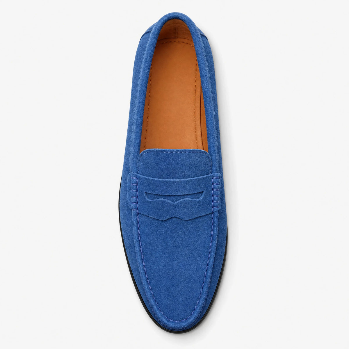 Men's blue suede loafers with grip sole, Navy Blue, front view Image