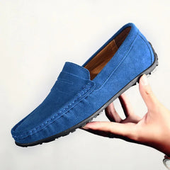 Men's Blue Suede Loafers with Grip Sole, Royal Blue