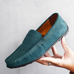 Men's Blue Suede Loafers with Grip Sole, Green