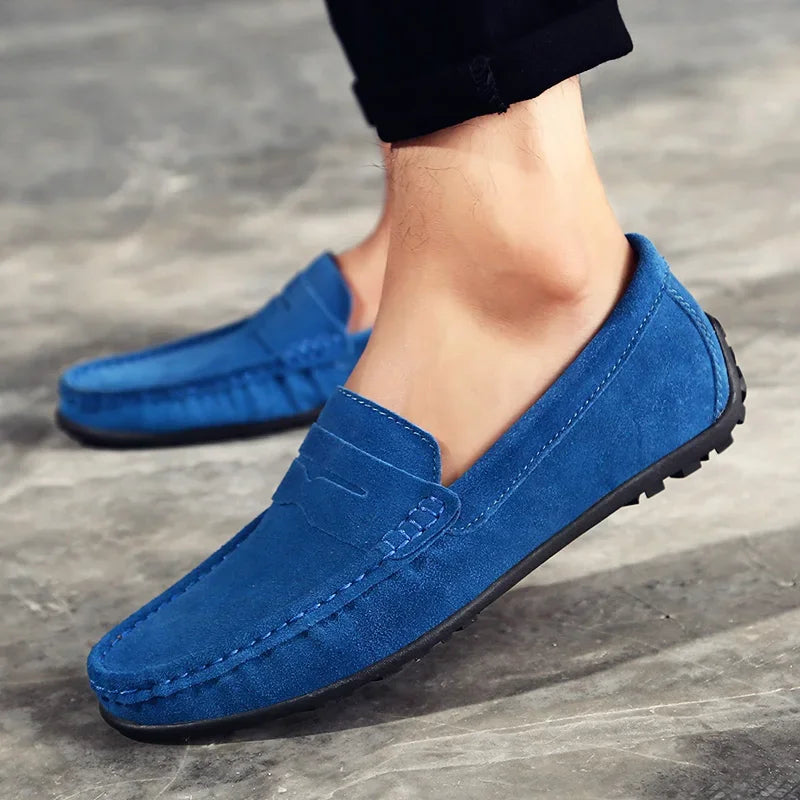 Men's Blue Suede Loafers with Penny Strap - view 2