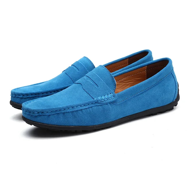 Men's Blue Suede Loafers with Penny Strap - view 3
