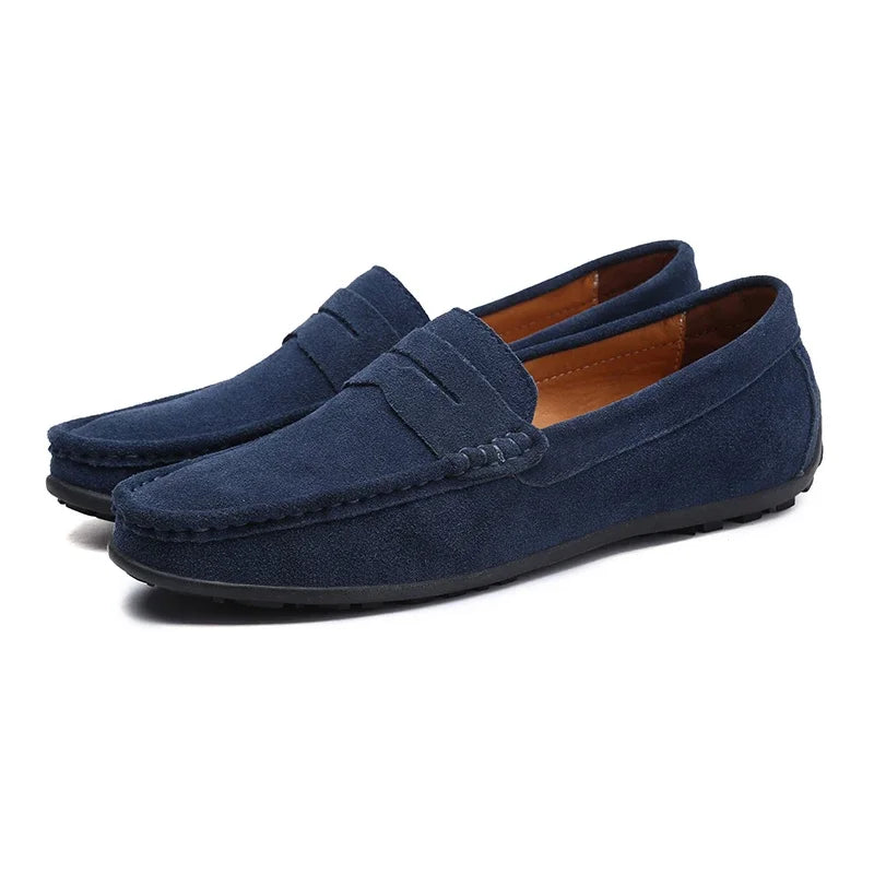Men's Blue Suede Loafers with Penny Strap - view 4