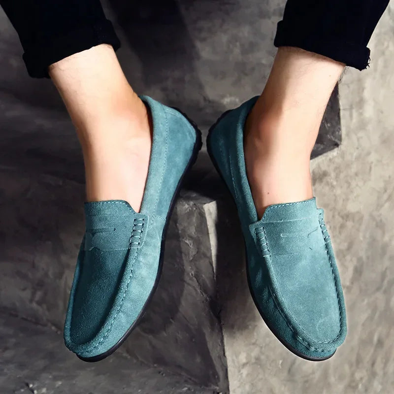 Men's Blue Suede Loafers with Penny Strap - view 5