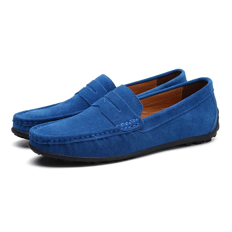 Men's Blue Suede Loafers with Penny Strap - view 7