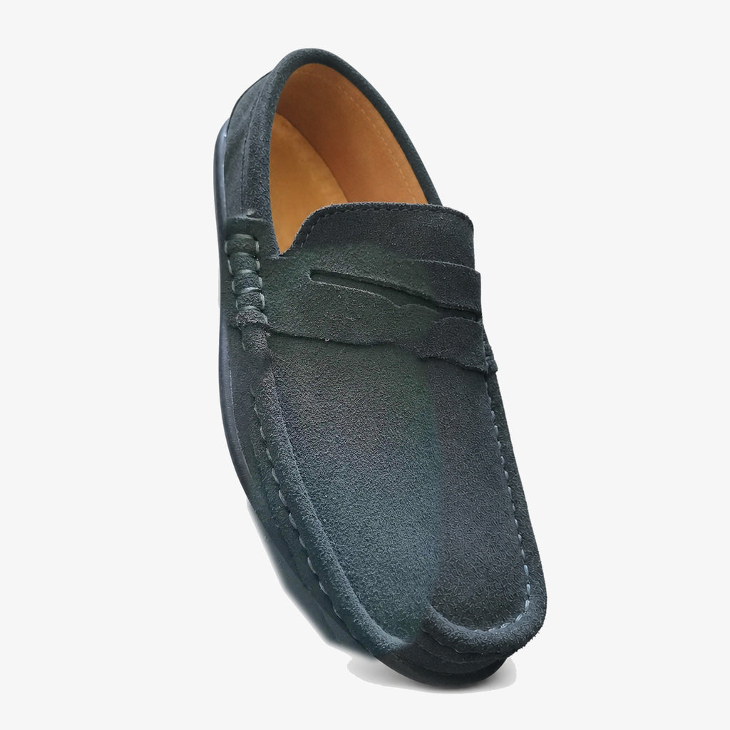 Men's Blue Suede Loafers with Penny Strap - view 8