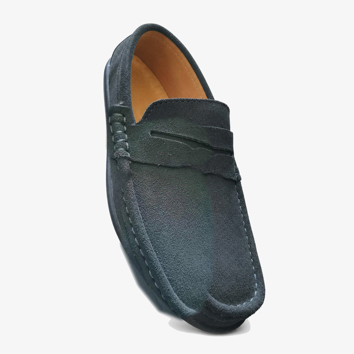 Men's Blue Suede Loafers with Penny Strap - view 8