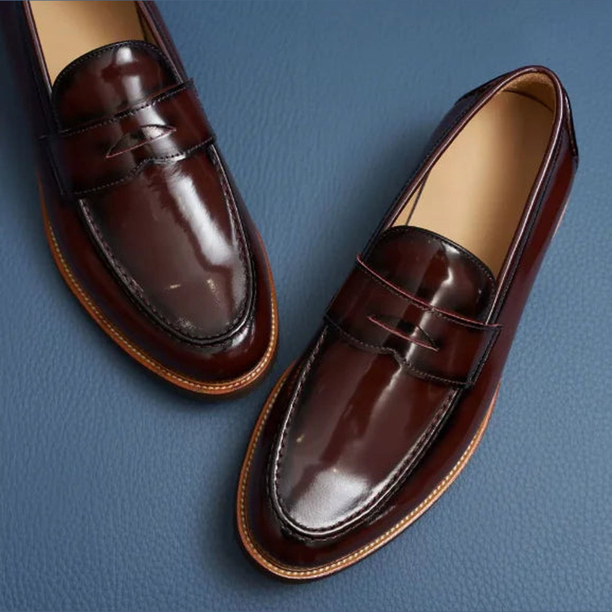 Men's suede-finish penny loafer in Burgundy