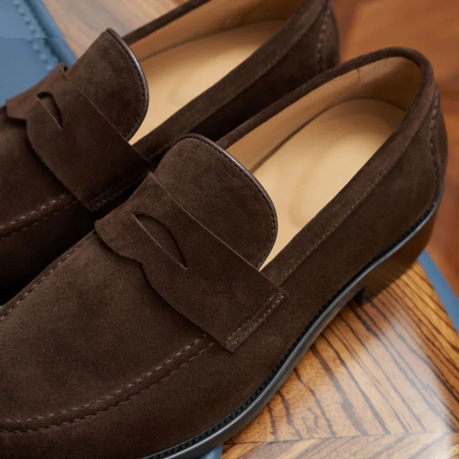 Men's suede-finish penny loafer in Burgundy