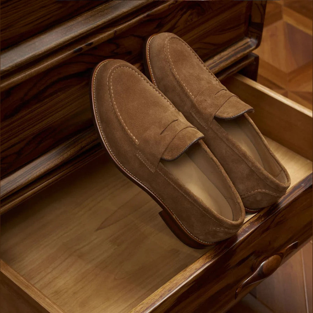 Men's suede-finish penny loafer in Dark brown