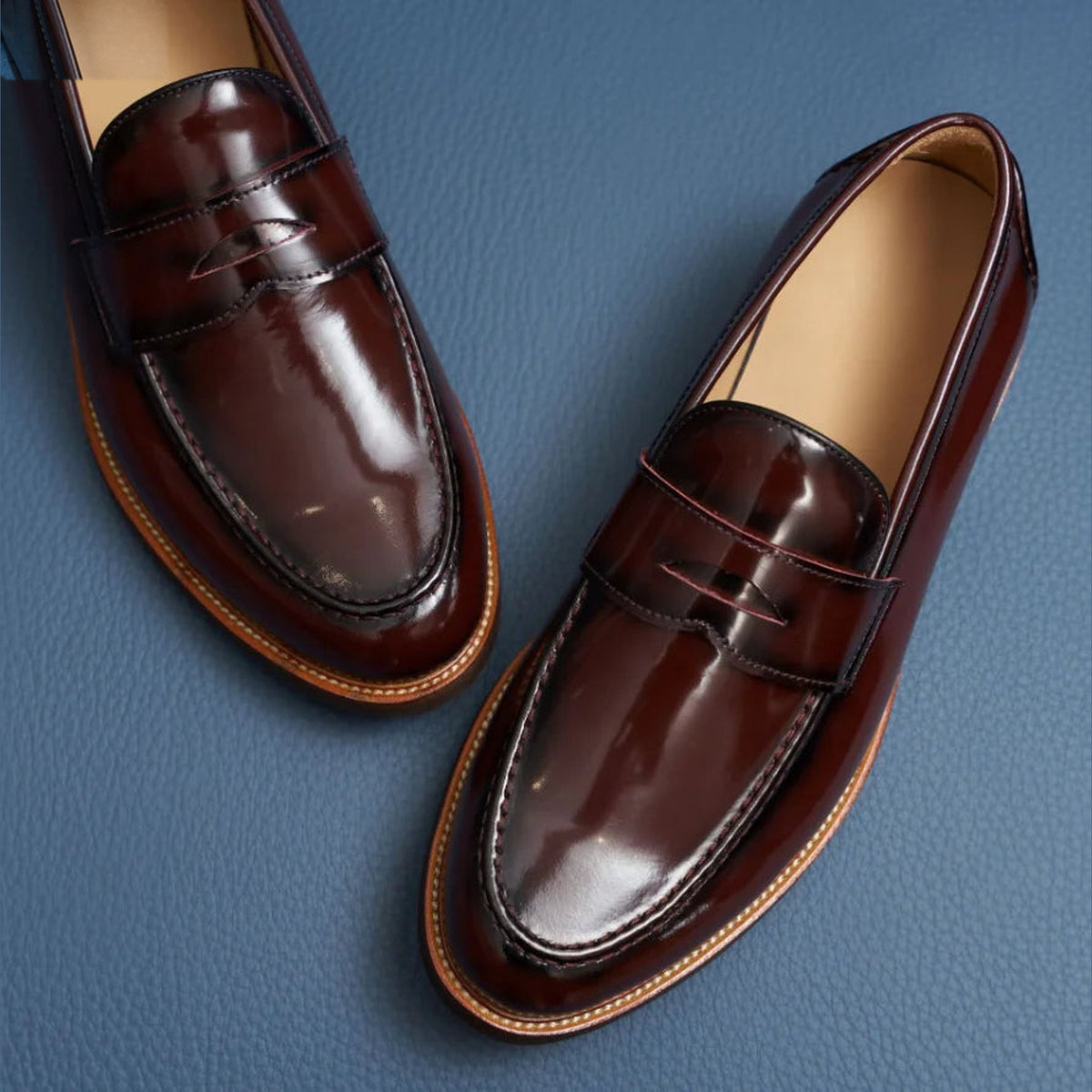 Men's suede-finish penny loafer in Burgundy