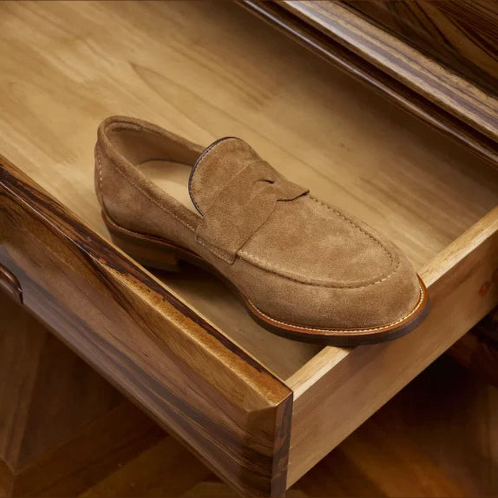 Men's suede-finish penny loafer in Camel
