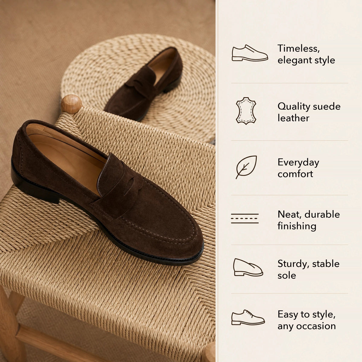 Men's suede-finish penny loafer in Black Image