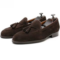 Men's Brown Suede Tassel Loafers, Dark brown