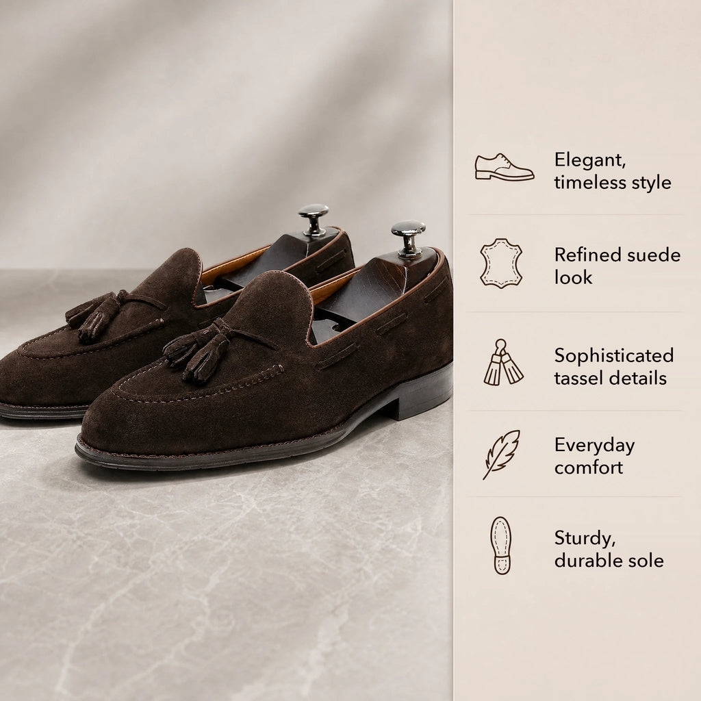 Men's suede tassel loafer in Dark brown