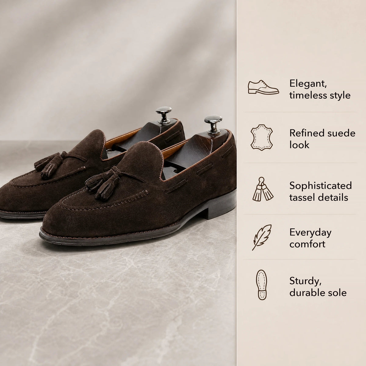 Men's suede tassel loafer in Dark brown