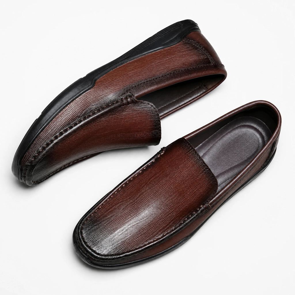 Men's classic smooth leather slip-on loafers, side view