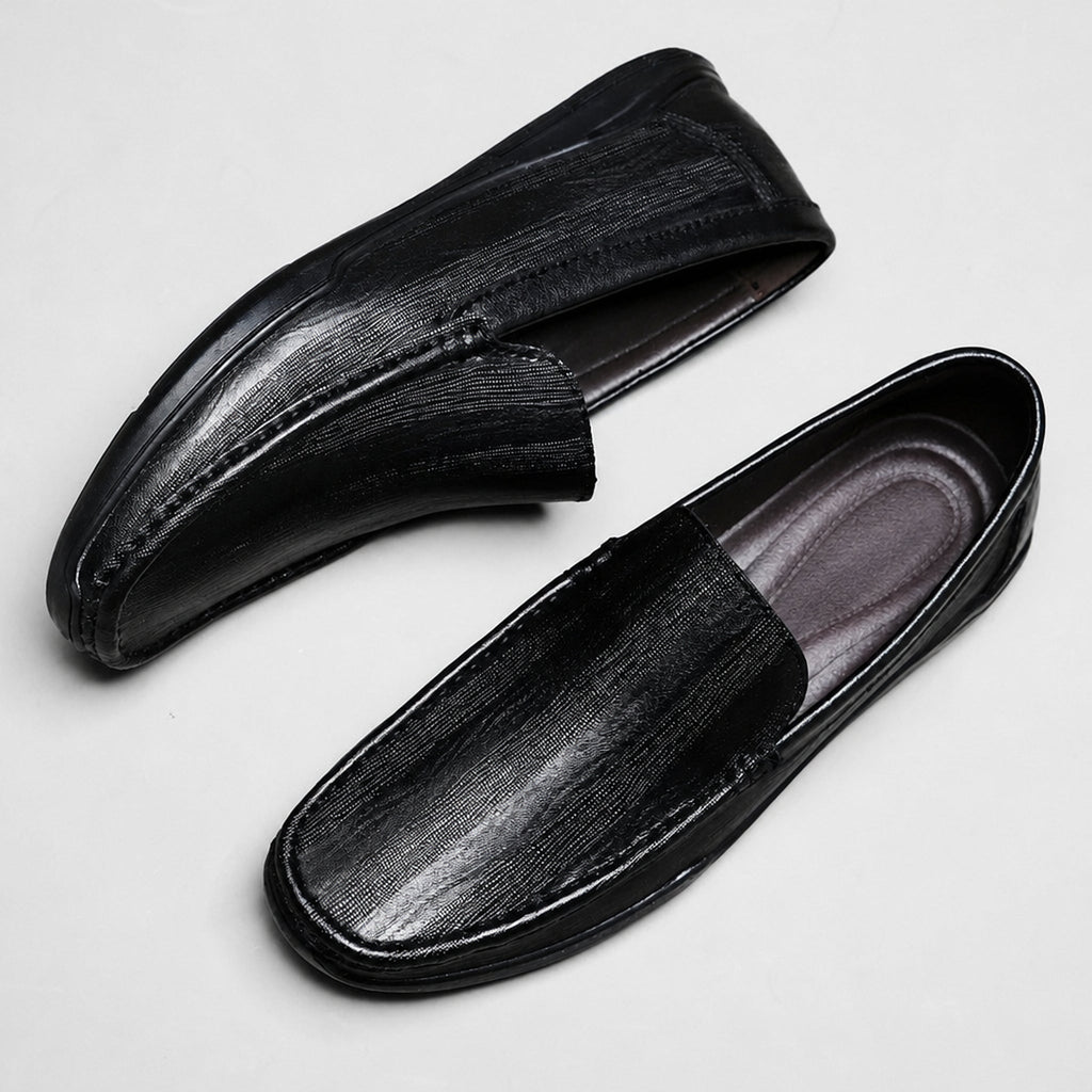 Black smooth leather slip-on loafer