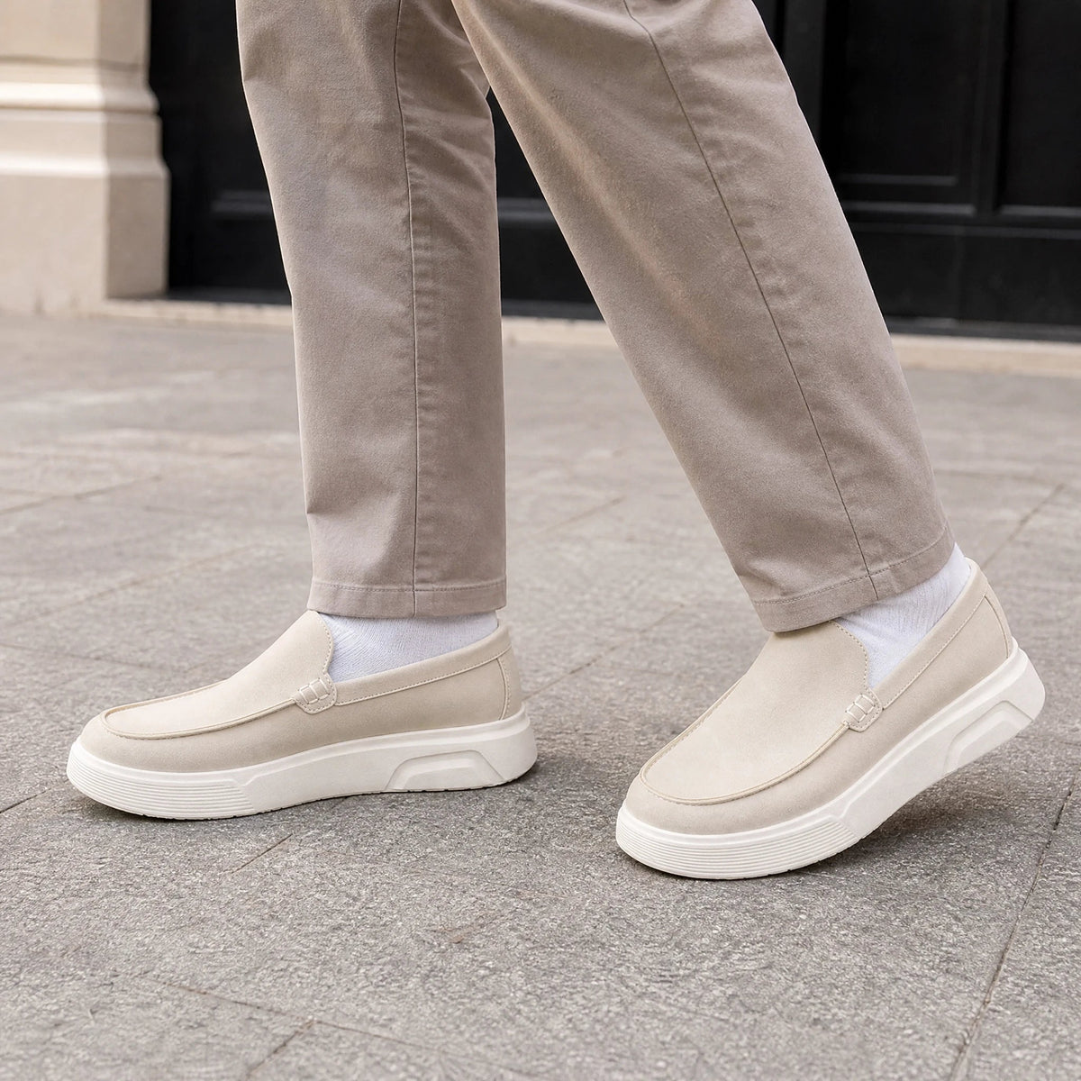 men's cream loafer with platform sole, view 3 Image