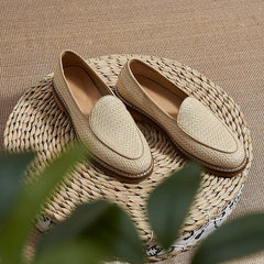 Men's Dress Loafers with Visible Stitching, Beige