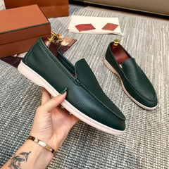 Men's Faux Leather Slip-On Loafers, Dark Colors, Green