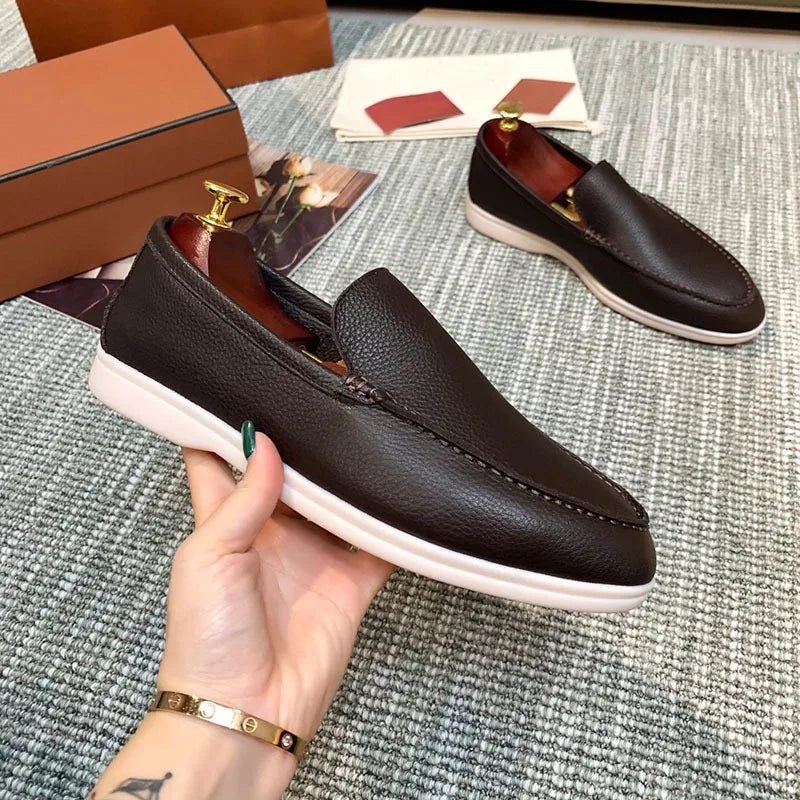 Men's faux leather slip-on loafers in dark colors, view 3