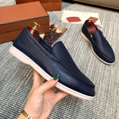 Men's Faux Leather Slip-On Loafers, Dark Colors, Navy