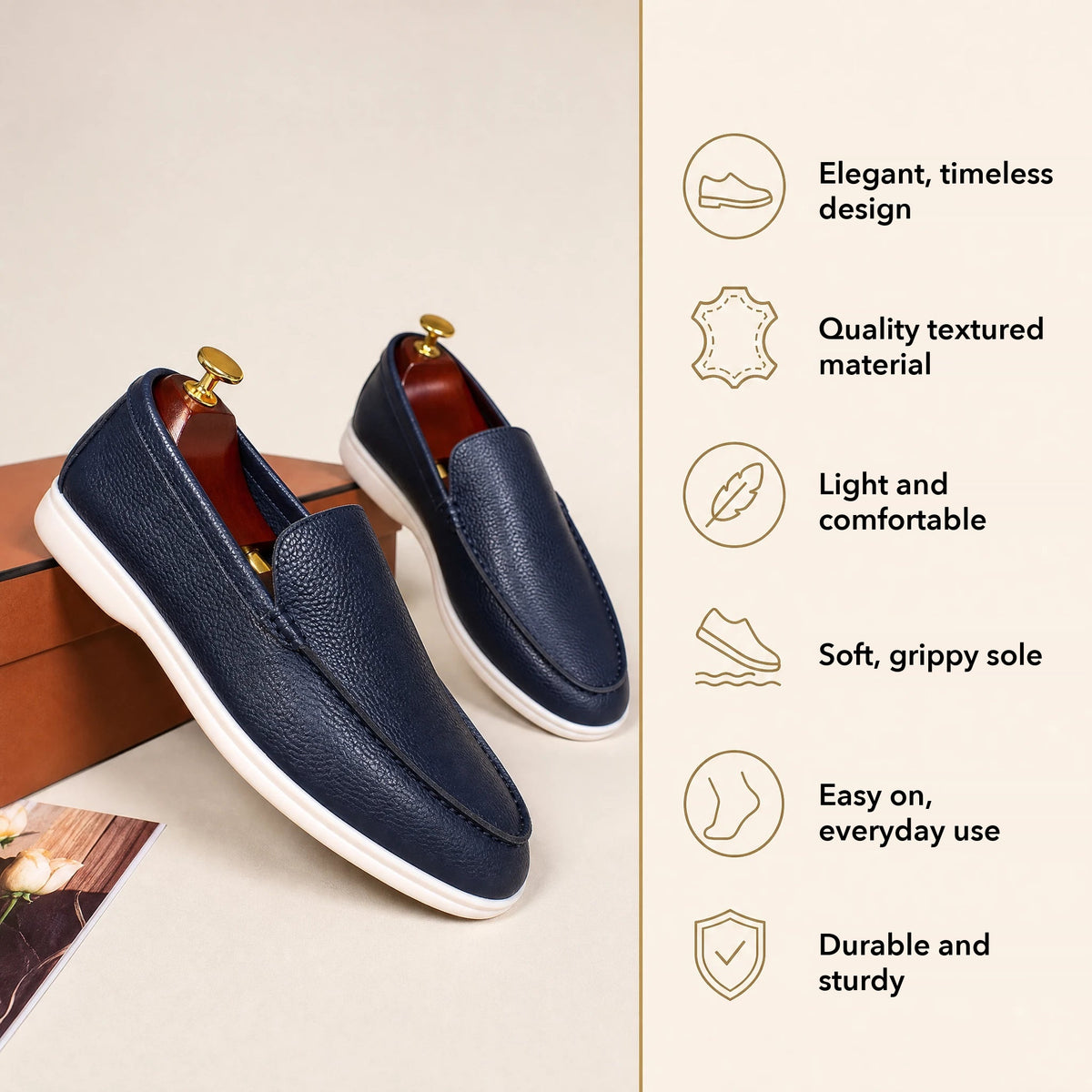 Men's faux leather slip-on loafers in dark colors, view 5 Image