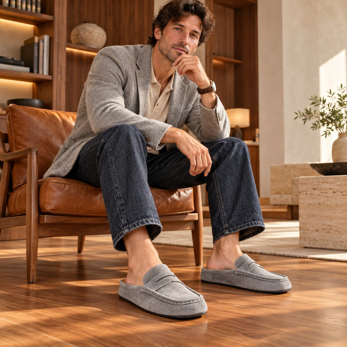 Men's Gray Penny Loafer Mules - view 2