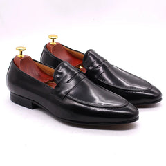 Men's Hand-Patinated Leather Penny Loafers, Black