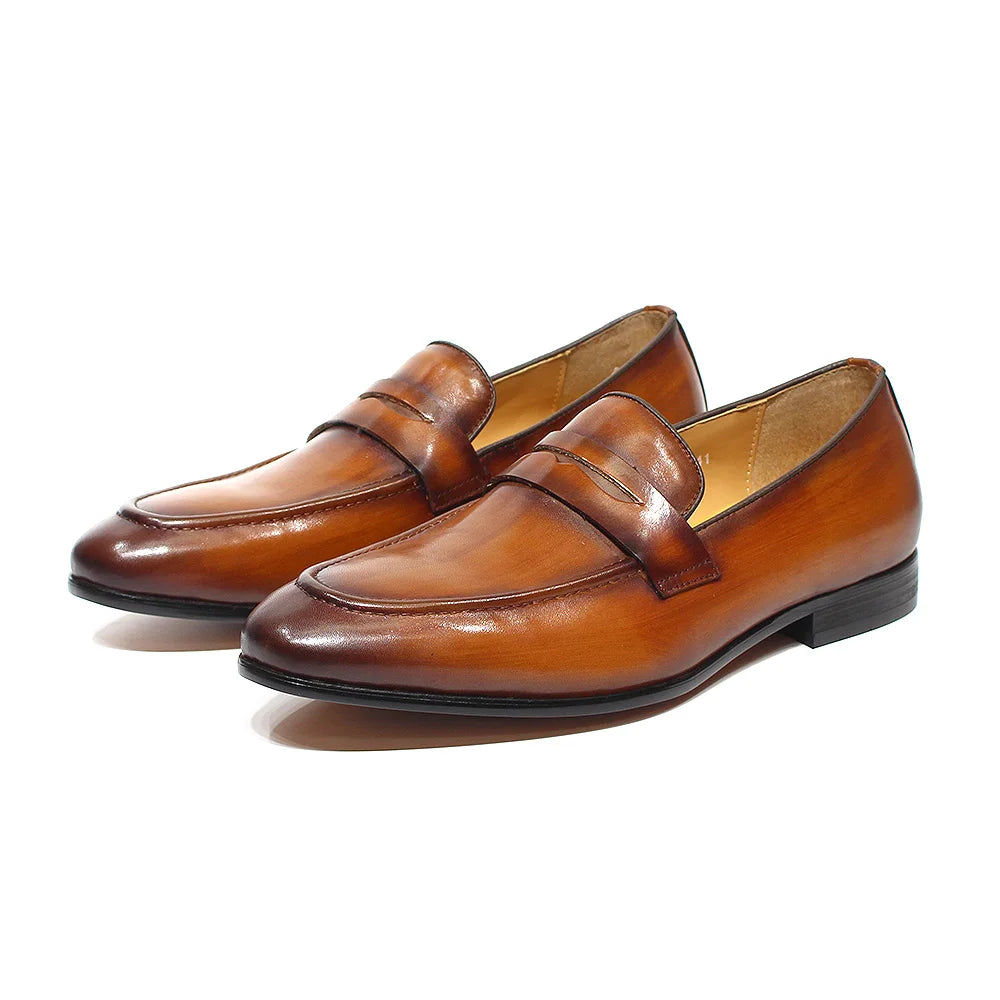 Men's hand-patinated leather penny loafer in Cognac